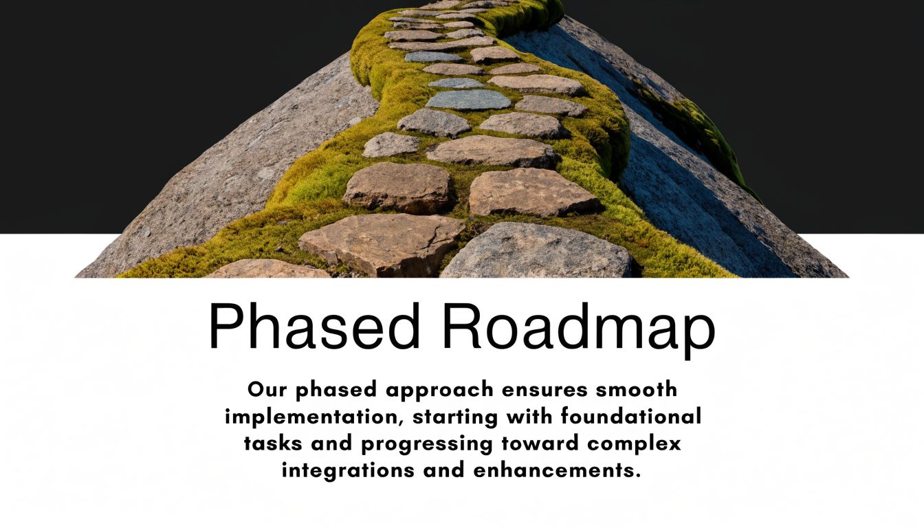 A stone pathway leading up a mossy hill, illustrating a phased roadmap for project implementation.